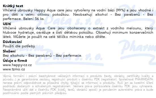 Příbalový leták - Happy vlhčené ubrousky Aqua care 56ks