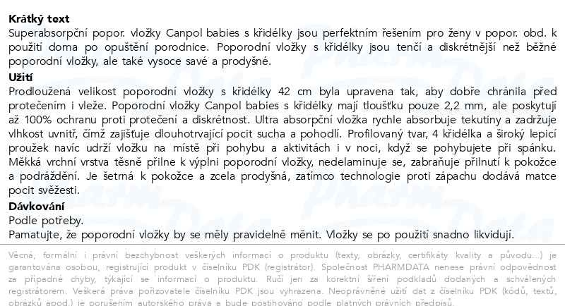 Příbalový leták - Canpol babies Poporodní vložky s křid. noční 8ks
