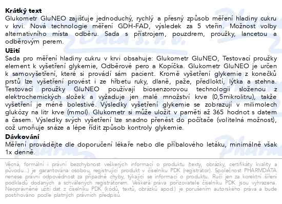 Příbalový leták - Glukometr Gluneo-pouzd.+přístr.+prouž.+lancety+per