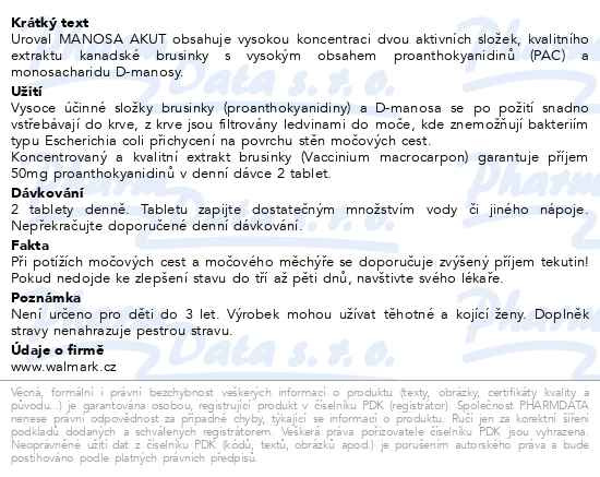 Příbalový leták - Walmark Uroval MANOSA AKUT tbl.10