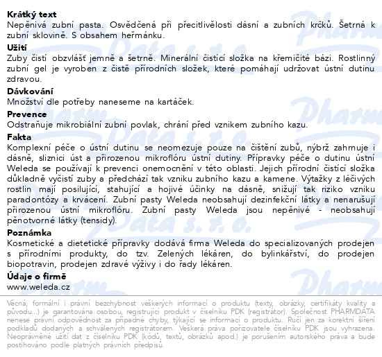 Příbalový leták - WELEDA Rostlinný zubní gel 75ml