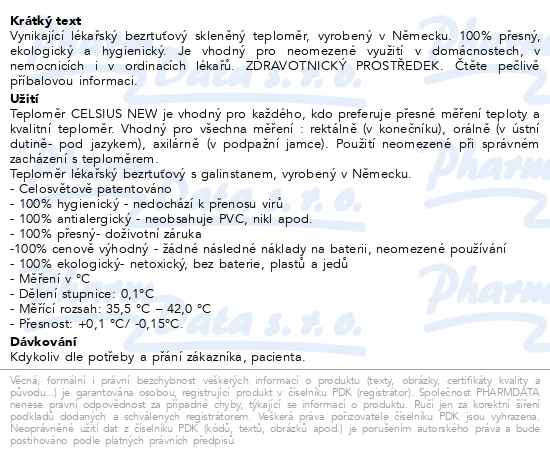 Příbalový leták - Celsius Classic teploměr lékařský bezrtuťový