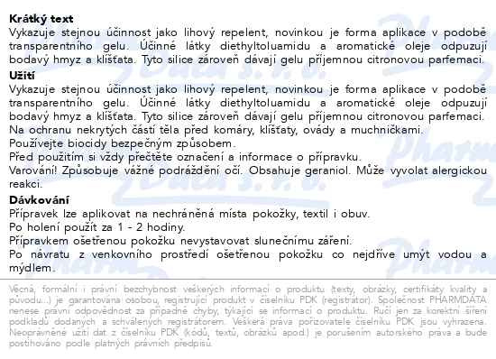 Příbalový leták - Alpa Repelent gel 75ml
