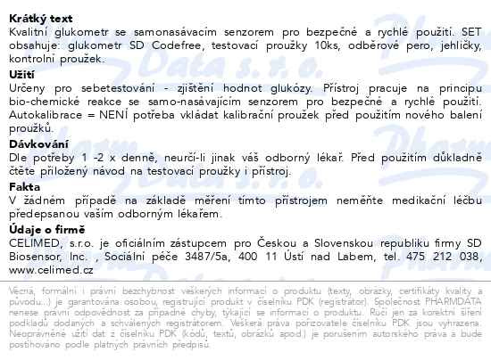 Příbalový leták - Glukometr SD Codefree kompletní set