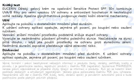 Příbalový leták - EUCERIN SUN dětský gel.krém na opal.SPF50+ 200ml