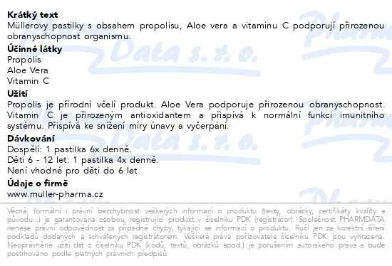 Příbalový leták - Müllerovy pastilky s propolisem a Aloe vera 24ks
