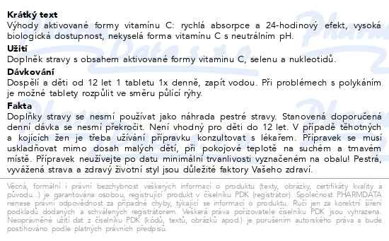 Příbalový leták - Vitamin C 500 aktivovaná forma tbl.30 Generica