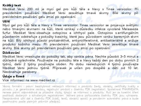Příbalový leták - Mediket Versi mycí gel Pityriasis versicolor 200ml