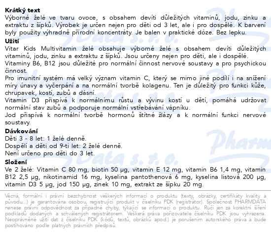 Příbalový leták - Vitar Kids Multi želé 50ks