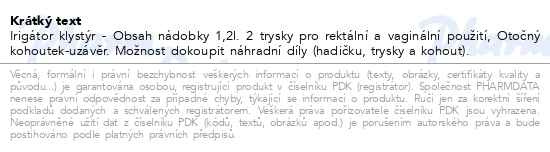 Příbalový leták - Irigátor klystýr set