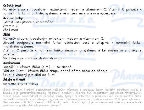 Příbalový leták - Müllerův sirup s jitrocelem medem a vit.C 245ml