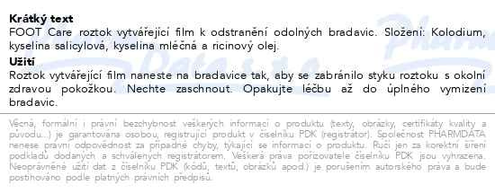 Příbalový leták - FOOT Care Roztok k odstranění bradavic 12ml