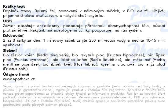 Příbalový leták - Apotheke BIO Hřejivý zázvor s rakytníkem 20x2g