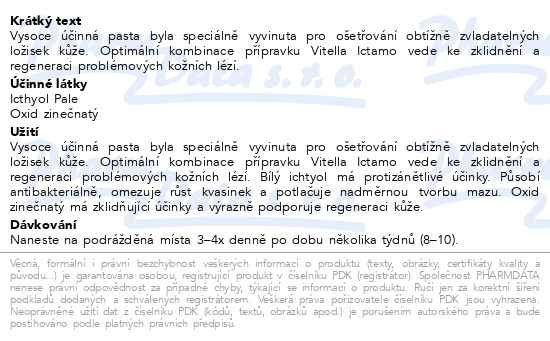 Příbalový leták - Vitella Ictamo pasta s bílým ichthyolem 75g