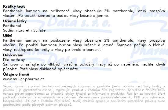 Příbalový leták - Panthehair šampon poškoz.vlasy NEW 200ml Dr.Müller