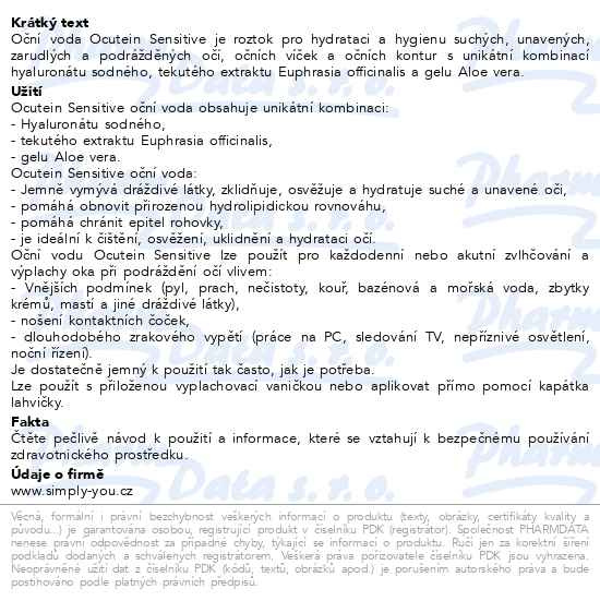 Příbalový leták - OCUTEIN SENSITIVE oční voda 50 ml