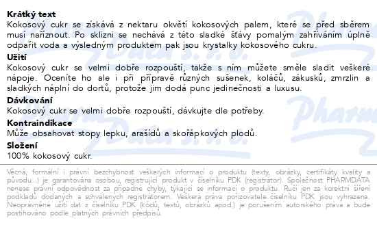 Příbalový leták - Allnature Kokosový cukr BIO 250g