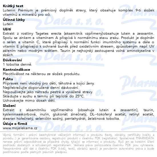 Příbalový leták - Lutein Premium 20mg tob.60+60 Moje lékárna