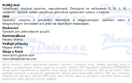Příbalový leták - Ambulex Vinyl rukavice vinyl.nepudrované M 100ks