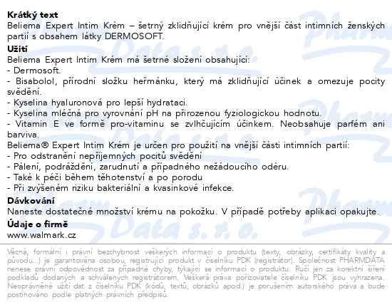 Příbalový leták - Beliema Expert intim krém 30ml