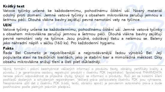 Příbalový leták - Vatové tyčinky Bel cosmetic 160 ks