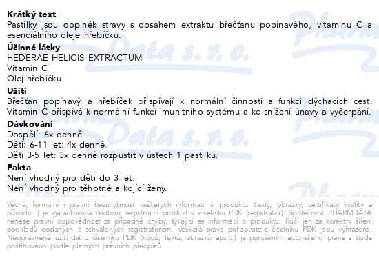 Příbalový leták - Müllerovy pastilky s břečťanem 24ks