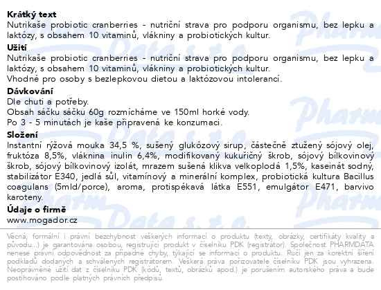 Příbalový leták - Nutrikaše probiotic cranberries 180g (3x60g)