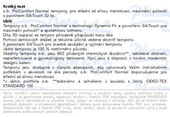 Příbalový leták - o.b. tampony ProComfort Normal 32ks