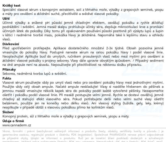 Příbalový leták - Cannaderm Capillus vlasové sérum seborea 40ml