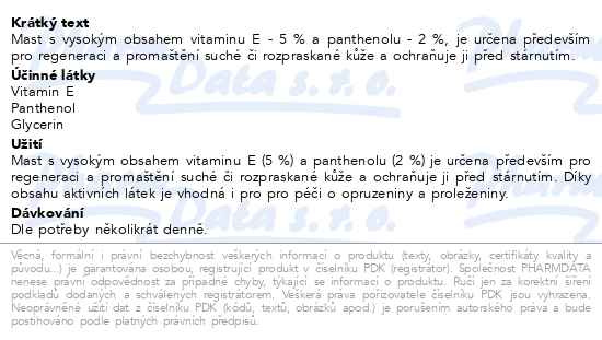 Příbalový leták - Vitamin E mast 5% 30g Dr.Müller