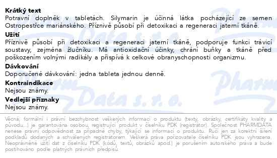 Příbalový leták - nefdesanté Silymarin tbl.60
