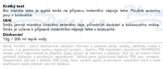 Příbalový leták - Latte Matcha BIO 13g