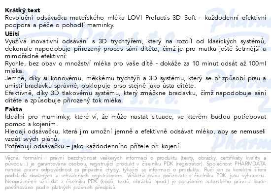 Příbalový leták - LOVI Dvoufázová elektrická odsávačka PROLACTIS 3D Soft