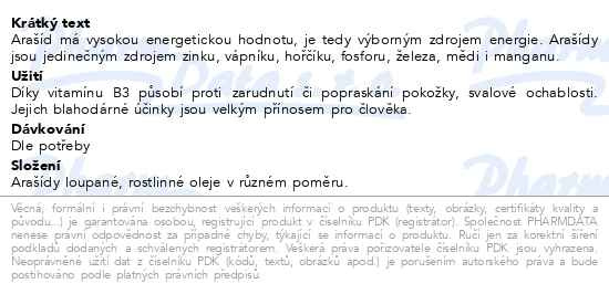 Příbalový leták - Allnature Arašídy pražené loupané nesolené 1000g