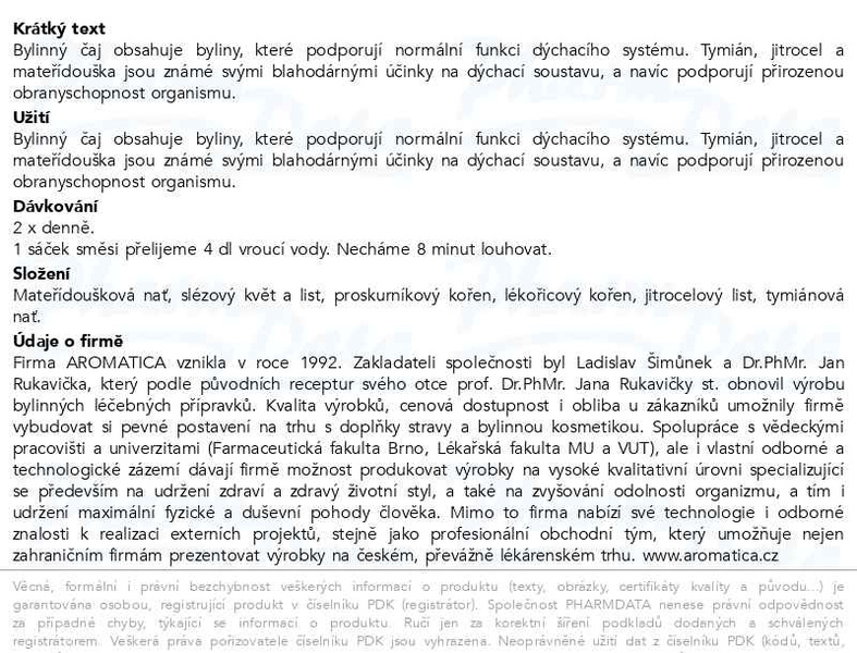 Příbalový leták - AROMATICA Dýchací cesty bylinný čaj 20x2g