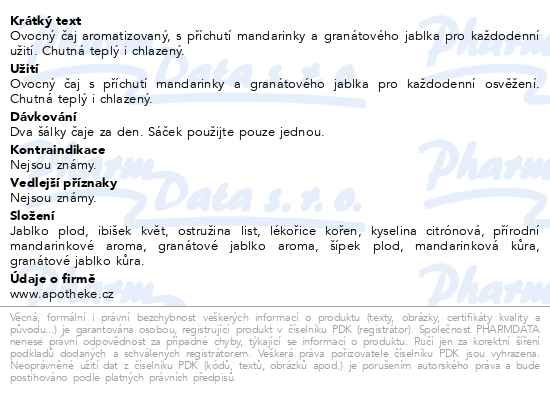 Příbalový leták - Apotheke Mandarinka a granát. jablko čaj 20x2g