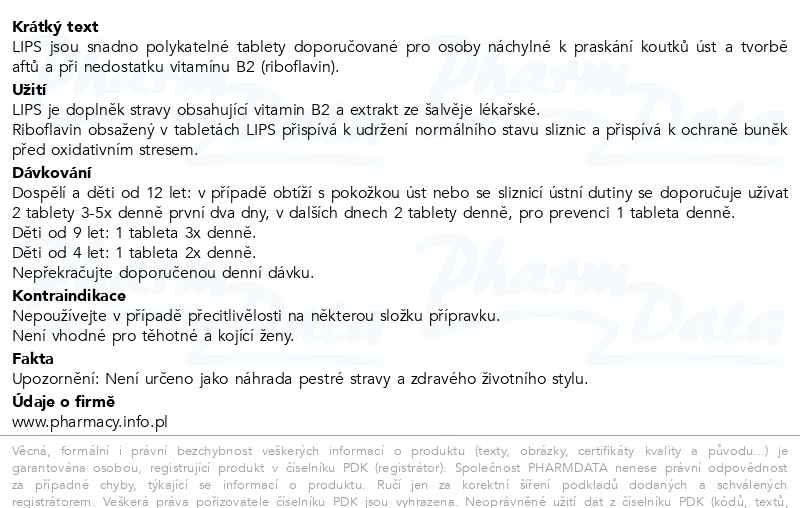 Příbalový leták - Lips tablety koutky a afty tbl.30