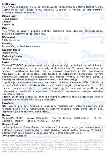 Příbalový leták - KOGNIVEL PharmaSuisse tbl.20