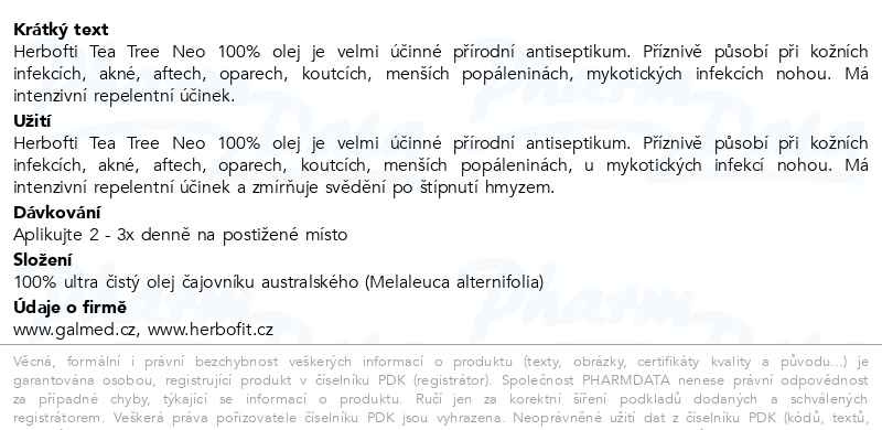 Příbalový leták - Herbofit Tea Tree Neo 100% olej 10ml