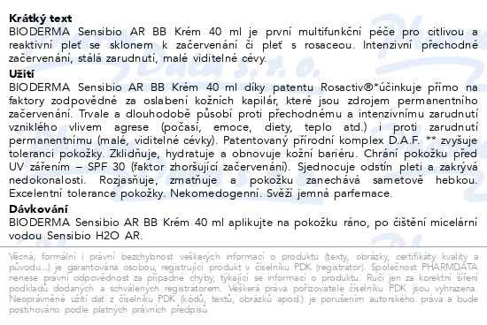 Příbalový leták - BIODERMA Sensibio AR BB Krém 40ml