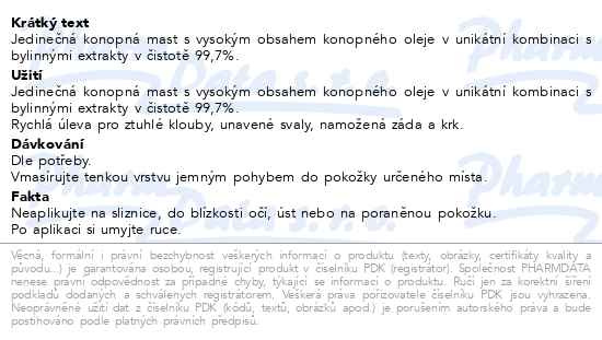 Příbalový leták - Cemio Kamzíkova konopná mast chladivá 200 ml