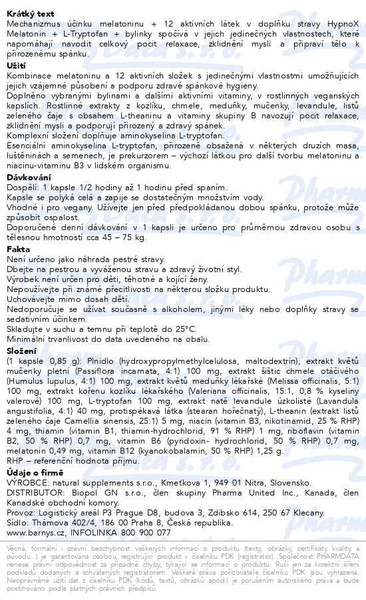 Příbalový leták - Barnys HypnoX MELATONIN+L-tryptofan cps.30