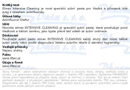 Příbalový leták - Elmex zubní pasta Intensive Cleaning 50ml