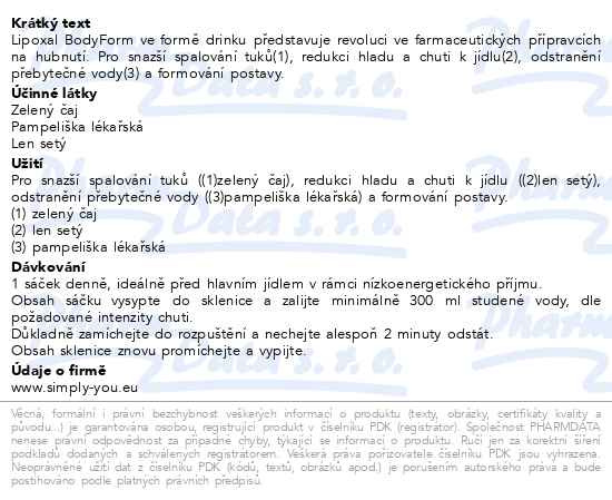 Příbalový leták - Lipoxal BodyForm drink 30x8g