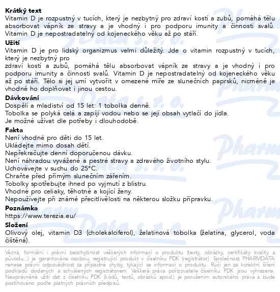 Příbalový leták - TEREZIA Vitamín D3 2000 IU tob.90