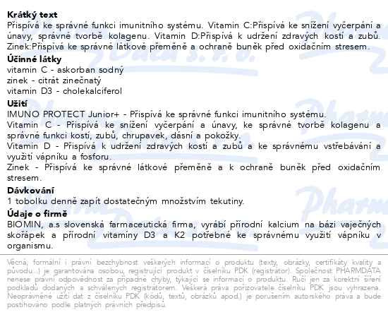 Příbalový leták - Biomin Imuno Protect Junior+ dárek FUSAKLE 60 tobolek