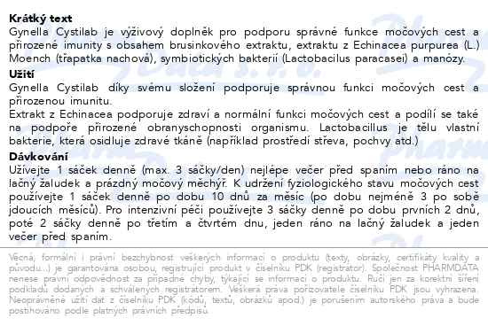 Příbalový leták - Gynella Cystilab 40g