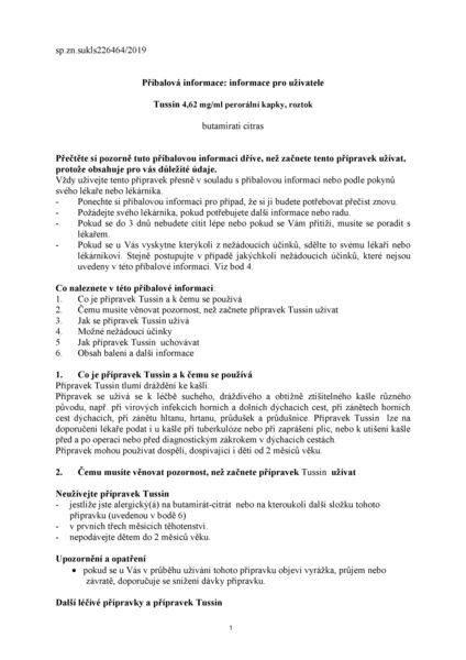 Příbalový leták (SUKL) - TUSSIN, 4,62mg/ml, perorální kapky, roztok, 25 ml