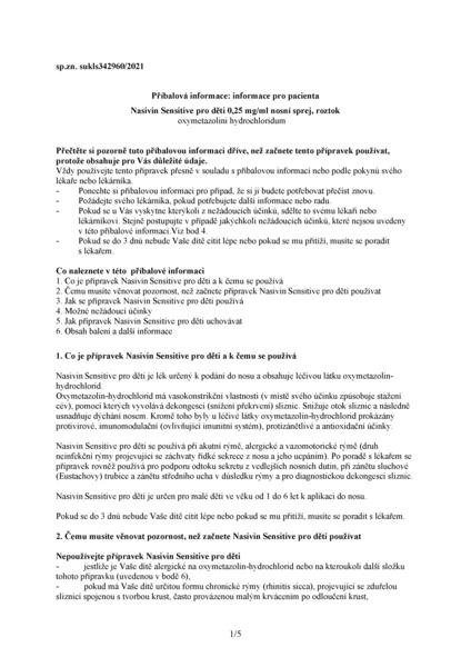 Příbalový leták (SUKL) - Nasivin Sensitive Děti 0.25mg/ml nas.spr.sol 10ml
