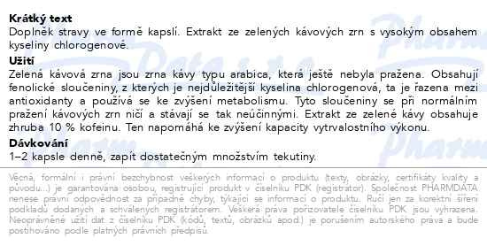 Příbalový leták - Allnature Zelená káva bylinný extrakt cps.60